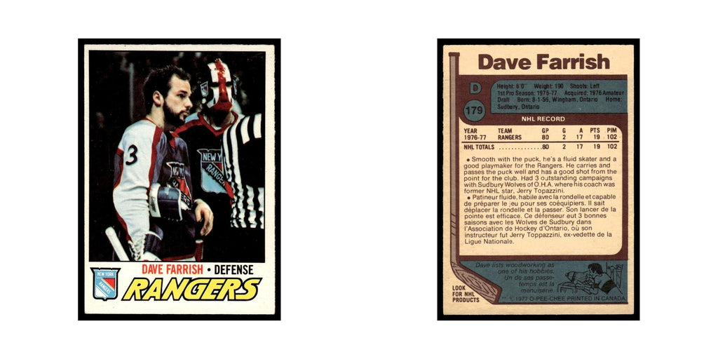 Dave Farrish Rookie 1977 O-Pee-Chee (Damaged) #179 New York Rangers Poor