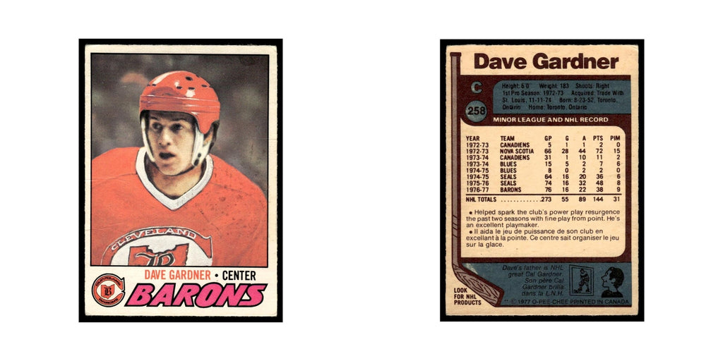 Dave Gardner 1977 O-Pee-Chee (Damaged) #258 Cleveland Barons Hockey Card Poor