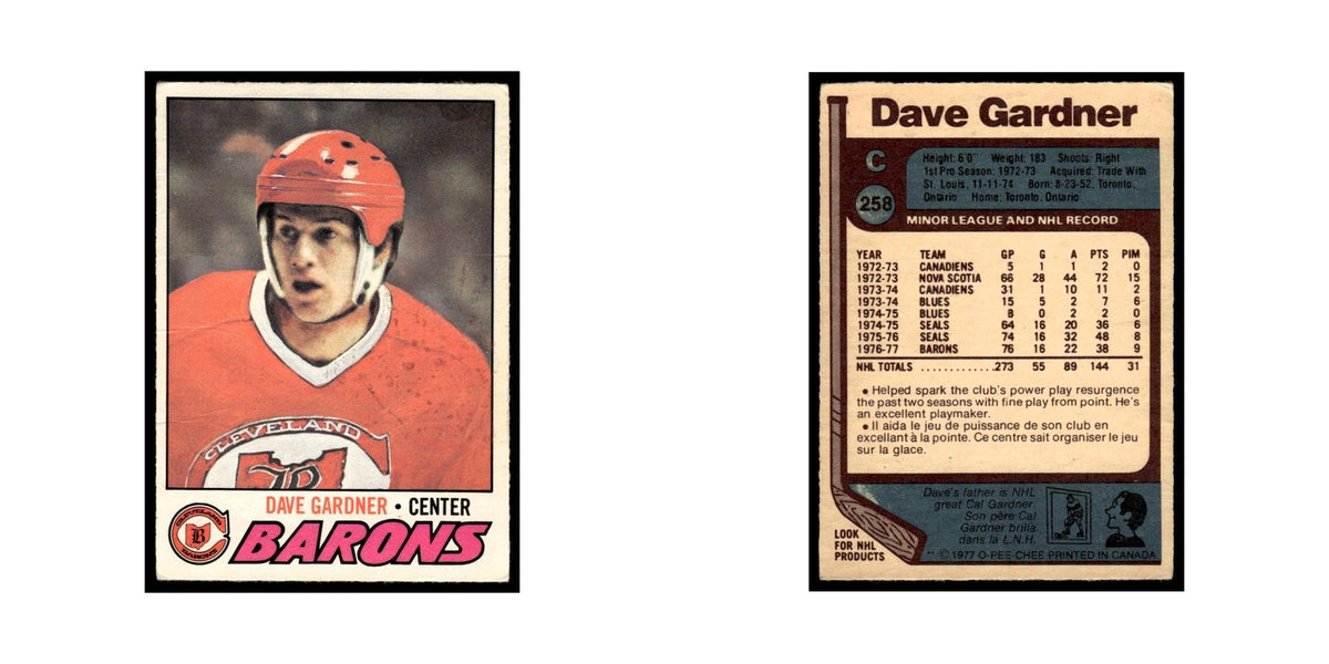 Dave Gardner 1977 O-Pee-Chee (Damaged) #258 Cleveland Barons Hockey Card Poor