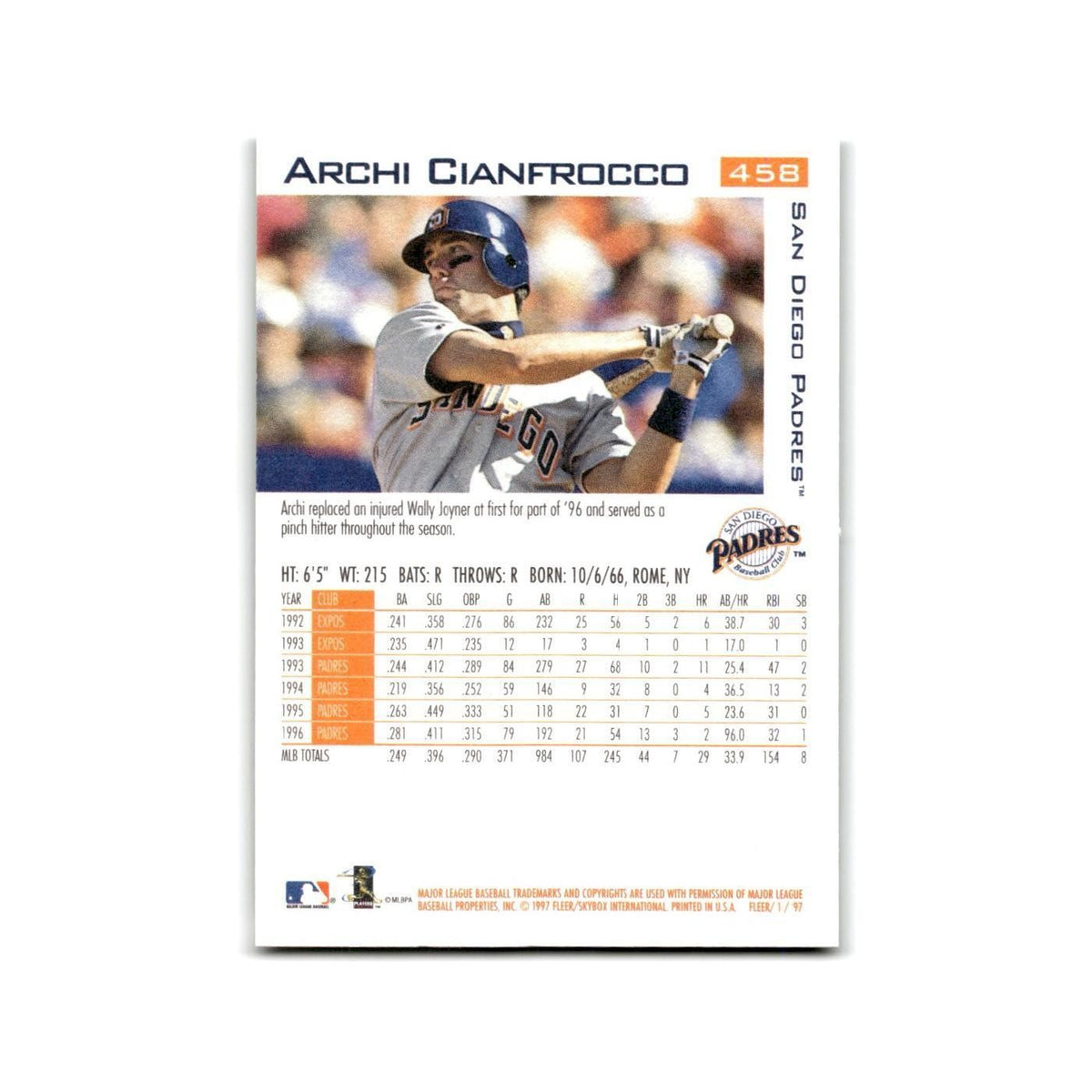 Archi Cianfrocco 1997 Fleer #458 San Diego Padres Baseball Card NM