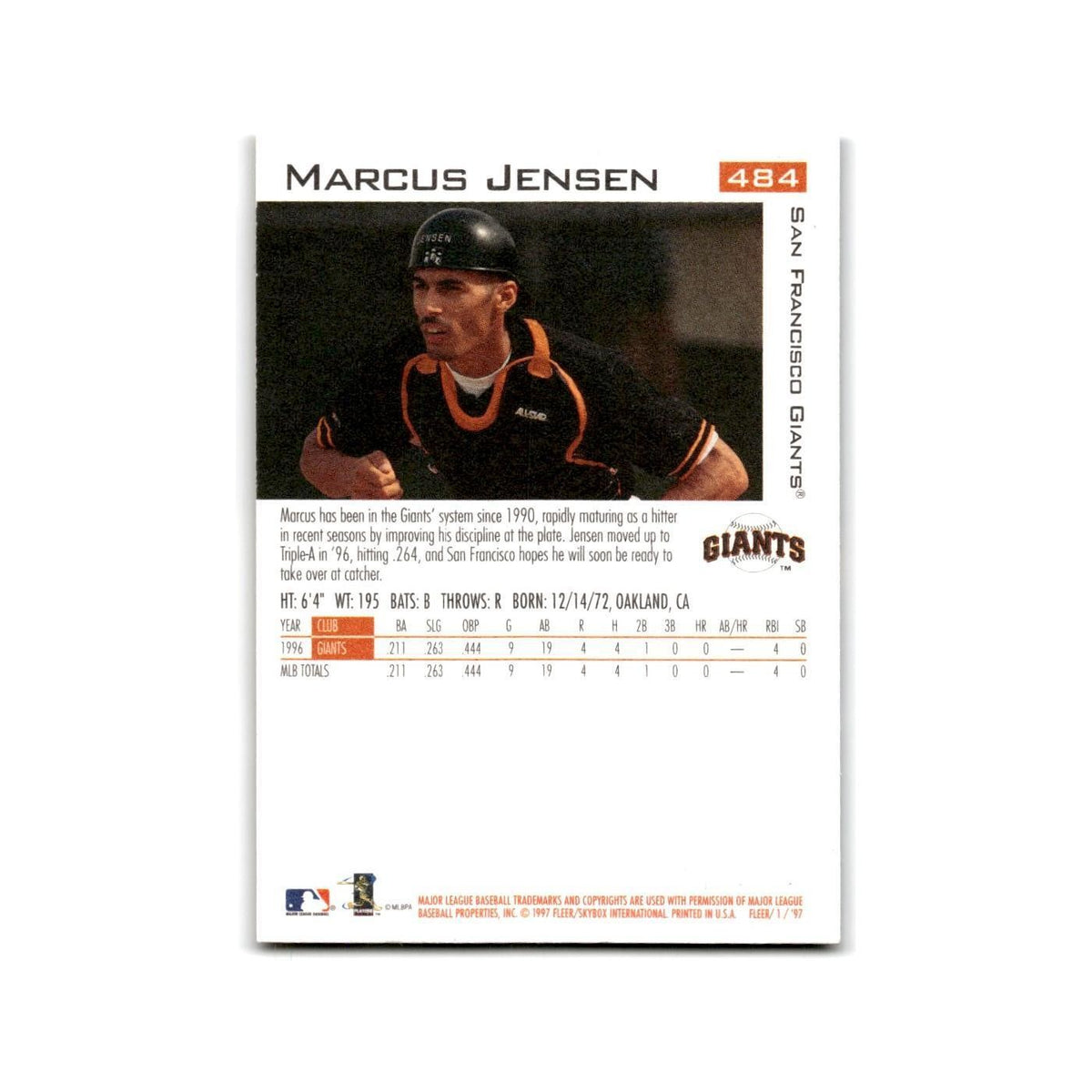 Marcus Jensen 1997 Fleer #484 San Francisco Giants Baseball Card NM