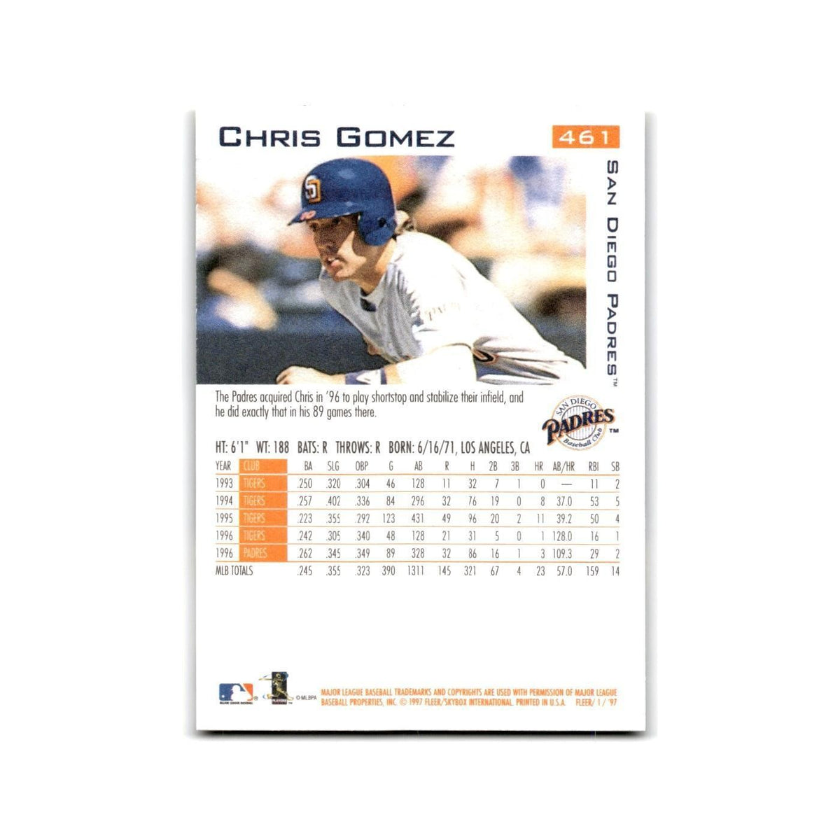 Chris Gomez 1997 Fleer #461 San Diego Padres Baseball Card NM