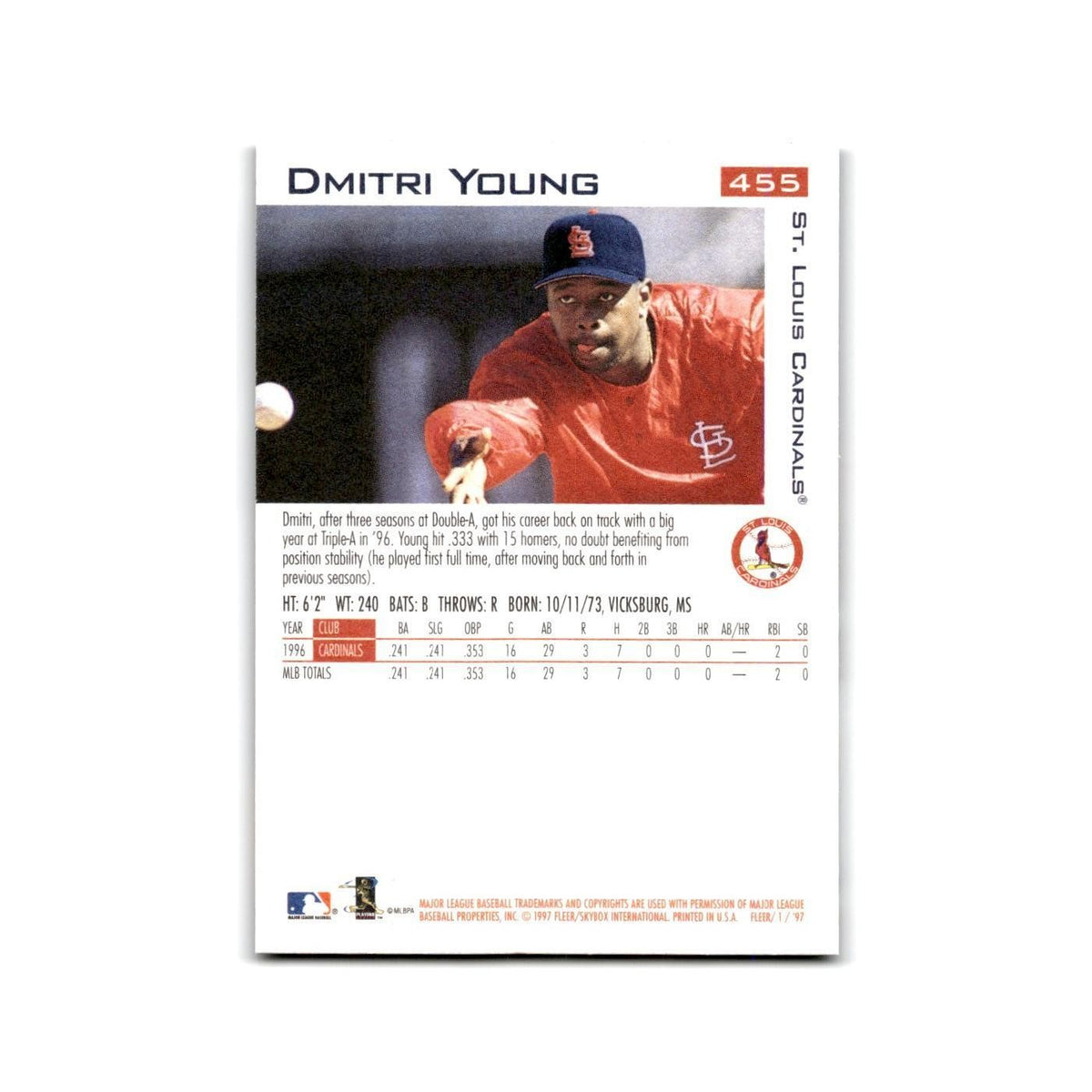 Dmitri Young 1997 Fleer #455 St. Louis Cardinals Baseball Card NM