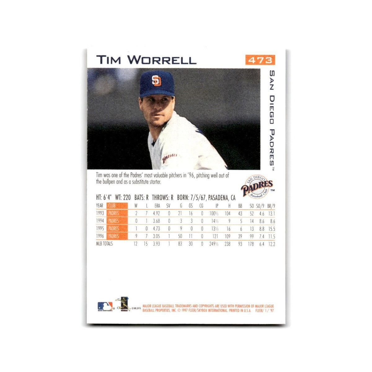 Tim Worrell 1997 Fleer #473 San Diego Padres Baseball Card NM