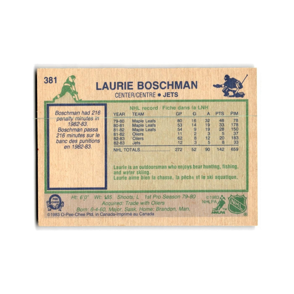 1983 O-Pee-Chee Laurie Boschman Winnipeg Jets #381