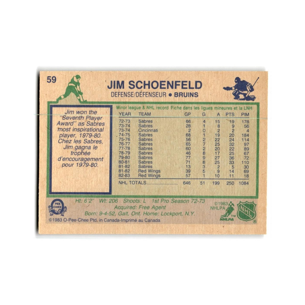 1983 O-Pee-Chee Jim Schoenfeld Boston Bruins #59