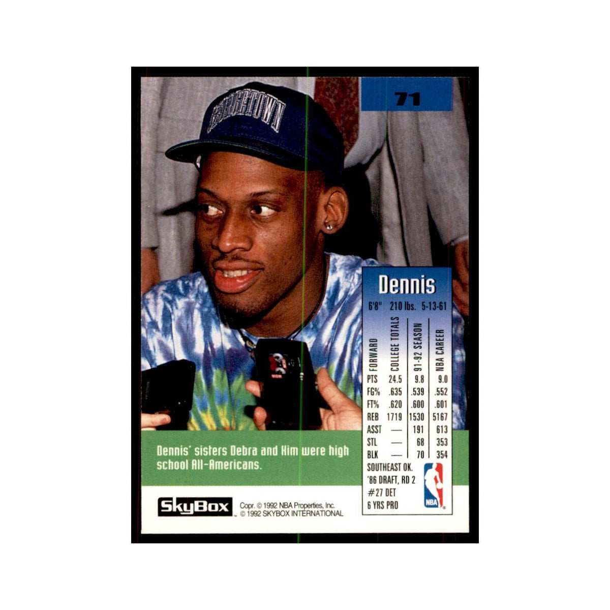 1992 SkyBox Dennis Rodman Basketball Cards #71