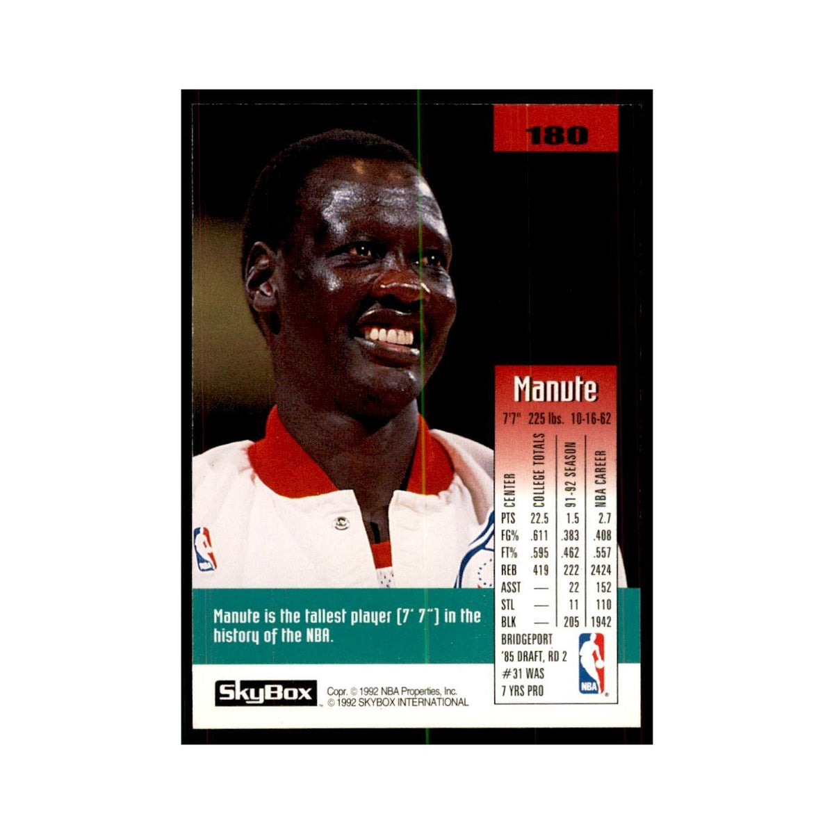 1992 SkyBox Manute Bol Basketball Cards #180