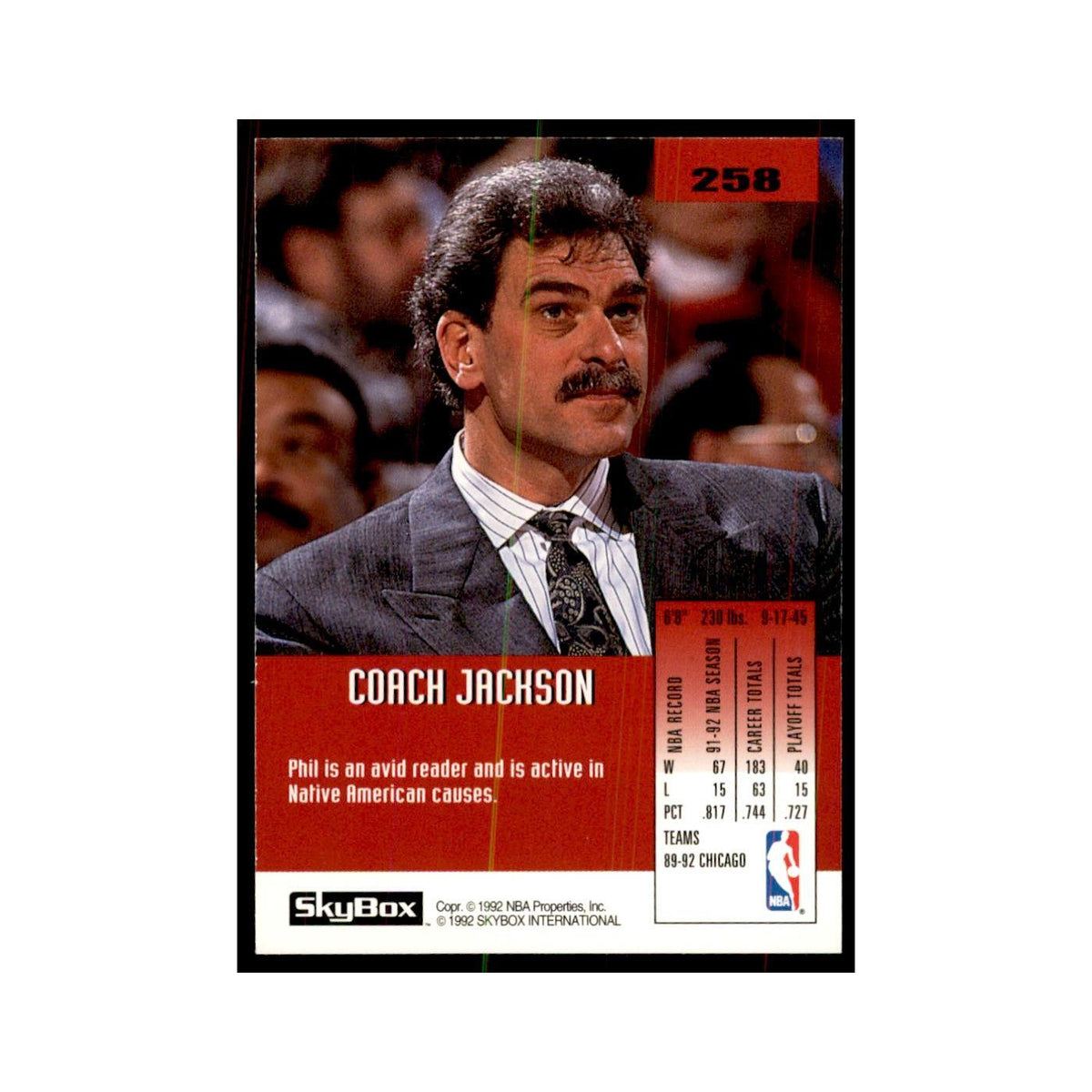 1992 SkyBox Coach Jachson Basketball Cards #258