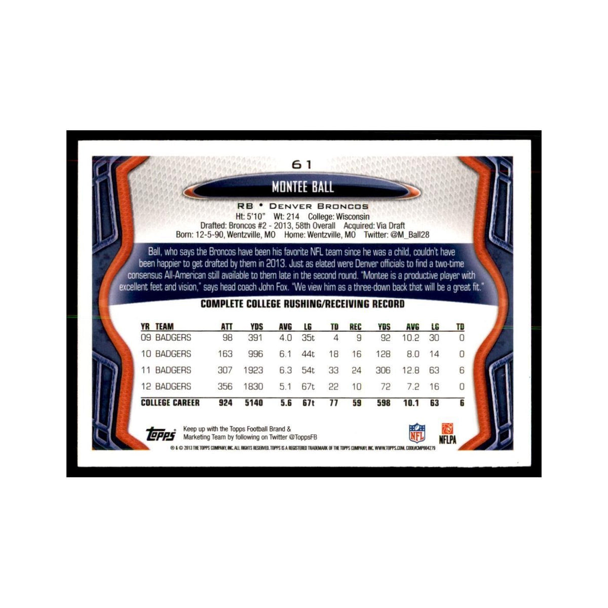 2013 Topps Montee Ball Broncos #61