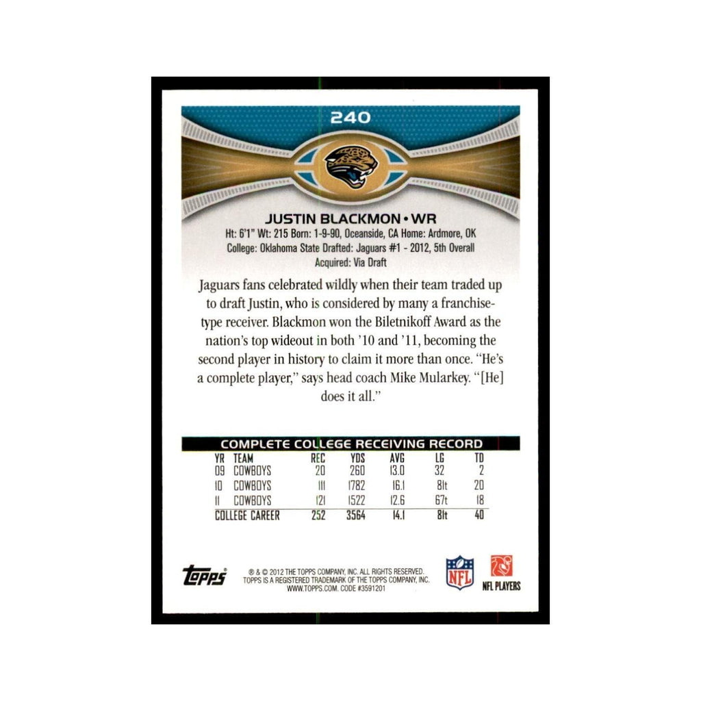 2012 Topps Justin Blackmon Jaguars #240