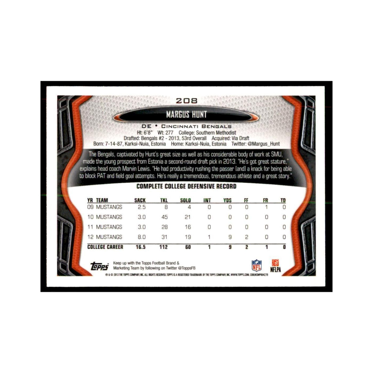 2013 Topps Margus Hunt Bengals #208