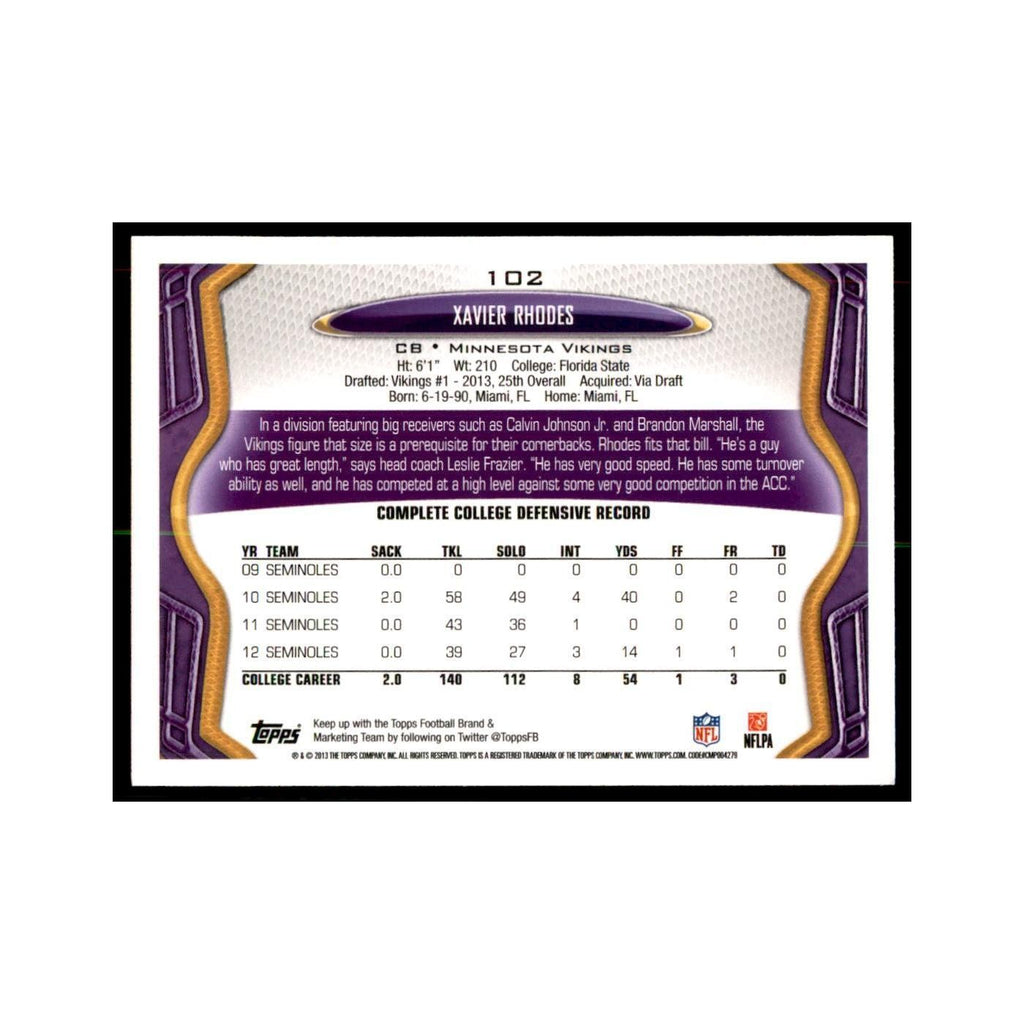 2013 Topps Xavier Rhodes Vikings #102