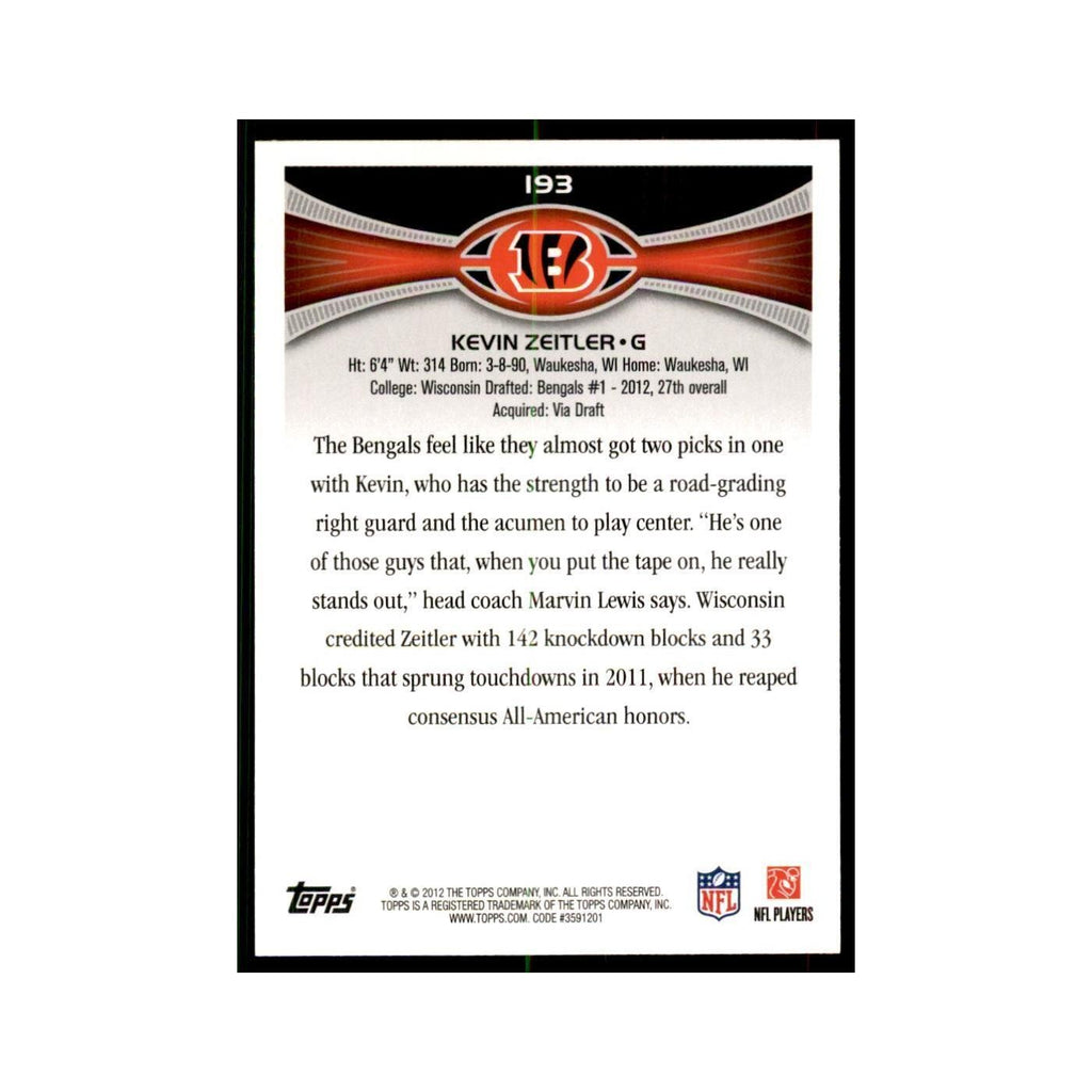 2012 Topps Kevin Zeitler Bengals #193