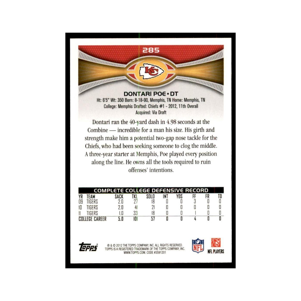 2012 Topps Dontari Poe Chiefs #285