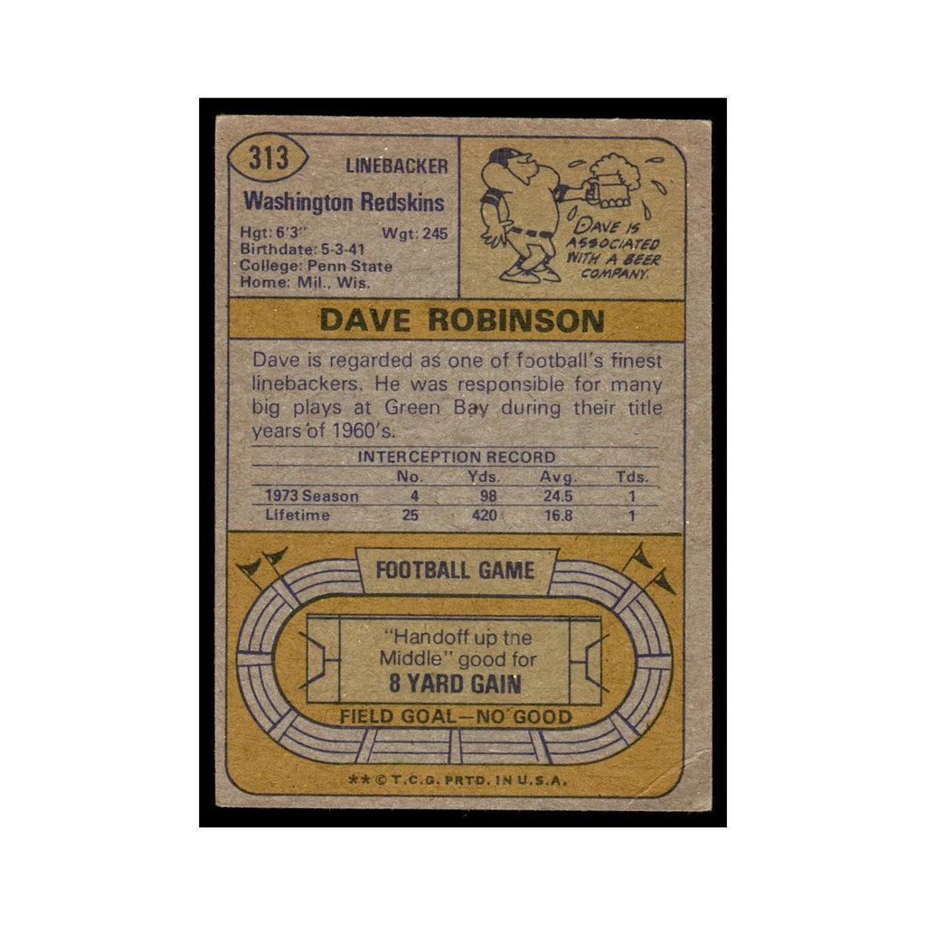 1974 Topps Football Card (Damaged) Dave Robinson Redskins #313.0