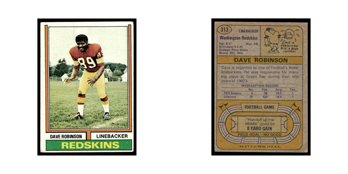 1974 Topps Football Card (Damaged) Dave Robinson Redskins #313.0
