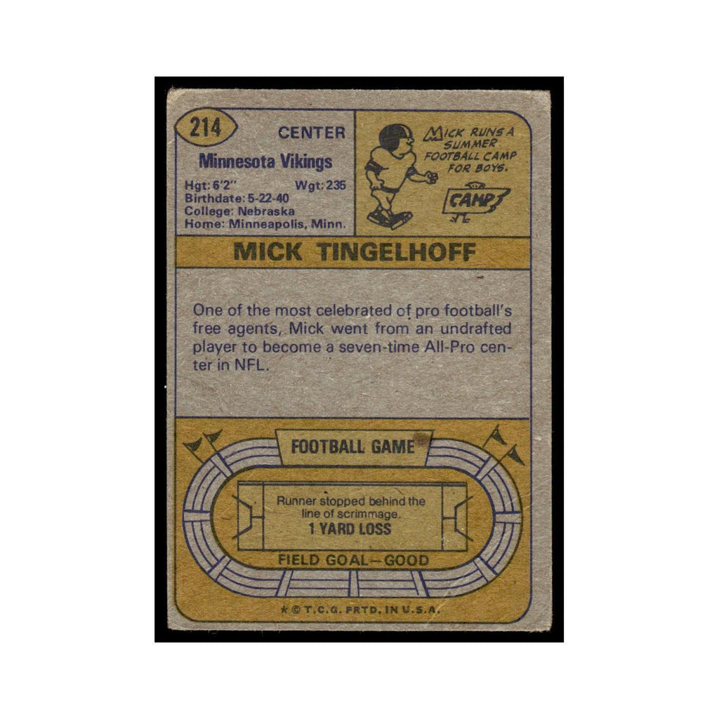 1974 Topps Football Card (Damaged) Mick Tingelhoff Vikings #214.0
