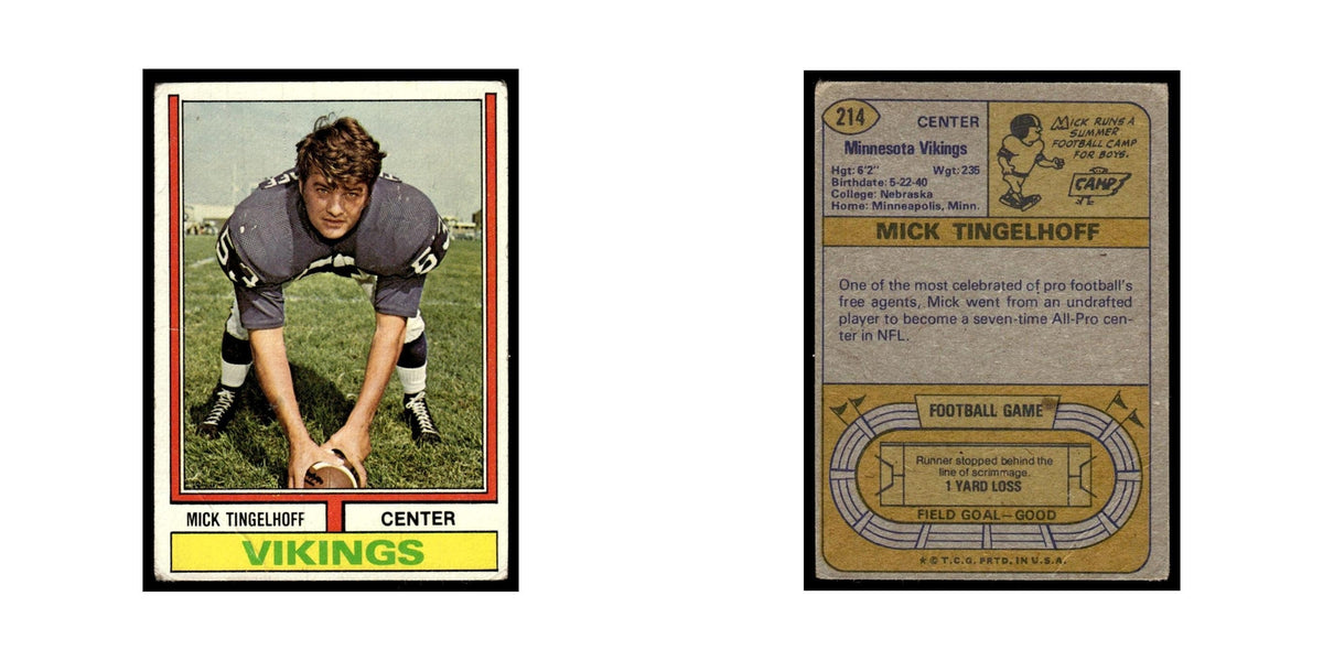 1974 Topps Football Card (Damaged) Mick Tingelhoff Vikings #214.0