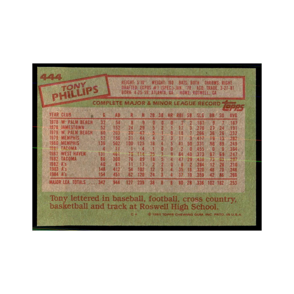 1985 Topps Tony Phillips Athletics #444