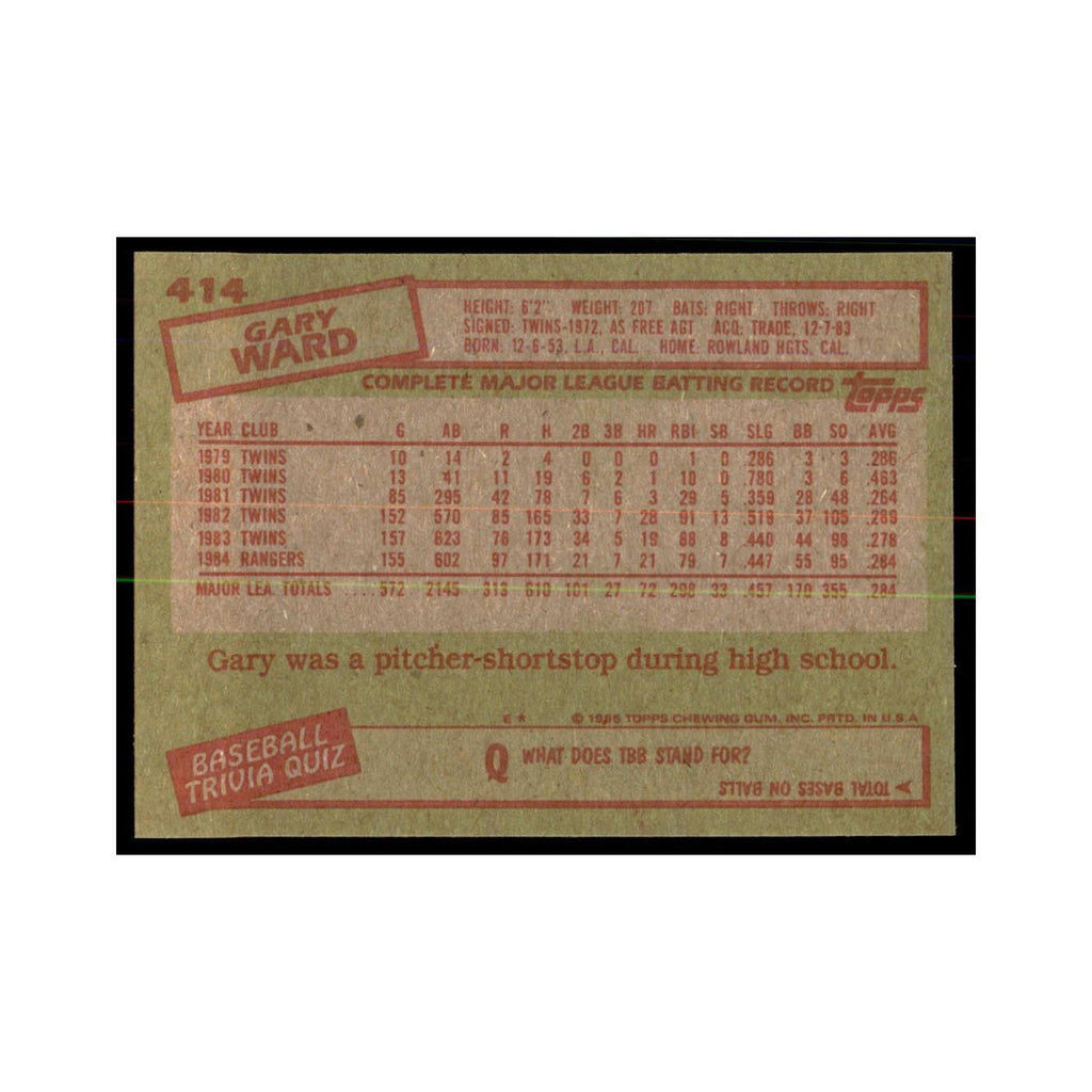 1985 Topps Gary Ward Rangers #414