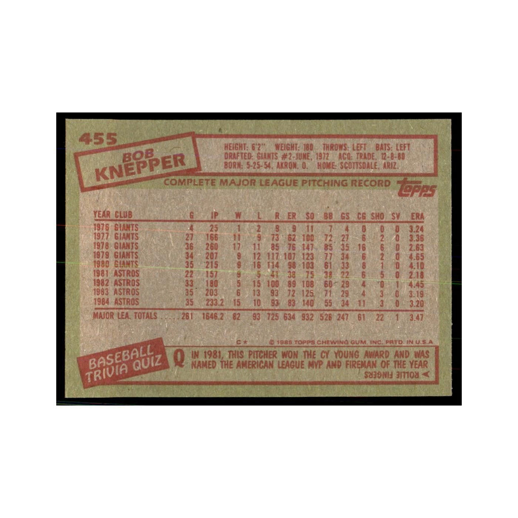 1985 Topps Bob Knepper Astros #455