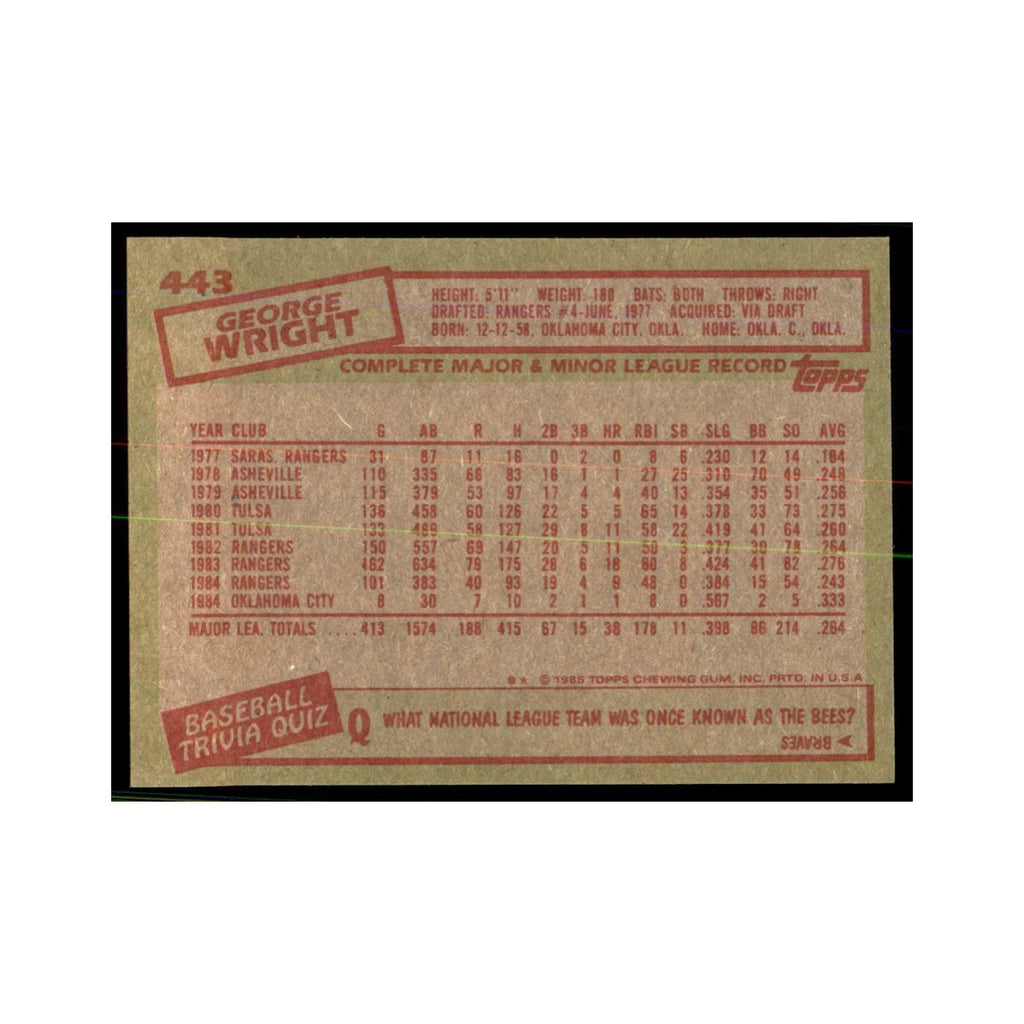 1985 Topps George Wright Rangers #443