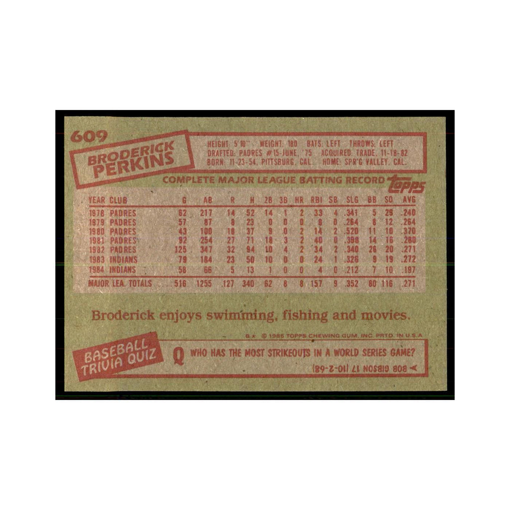 1985 Topps Broderick Perkins Indians #609