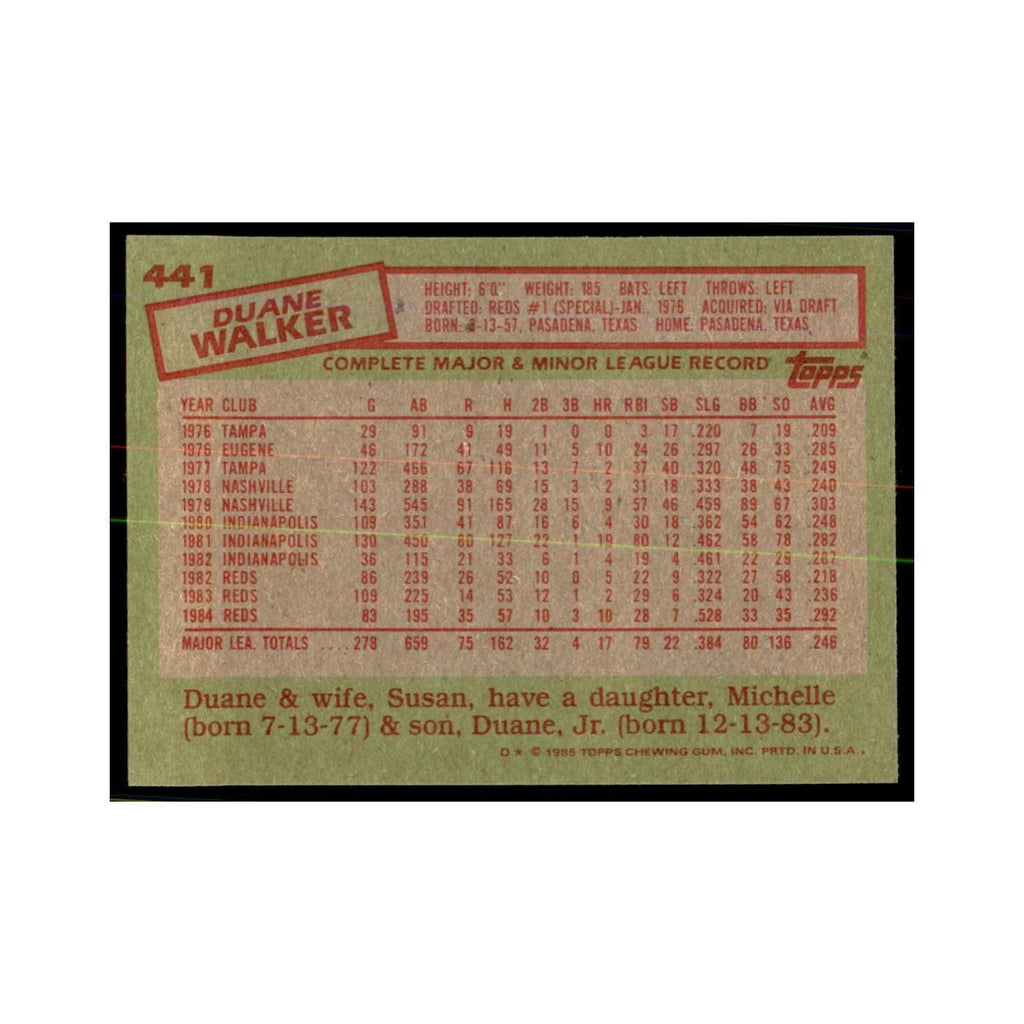 1985 Topps Duane Walker Reds #441