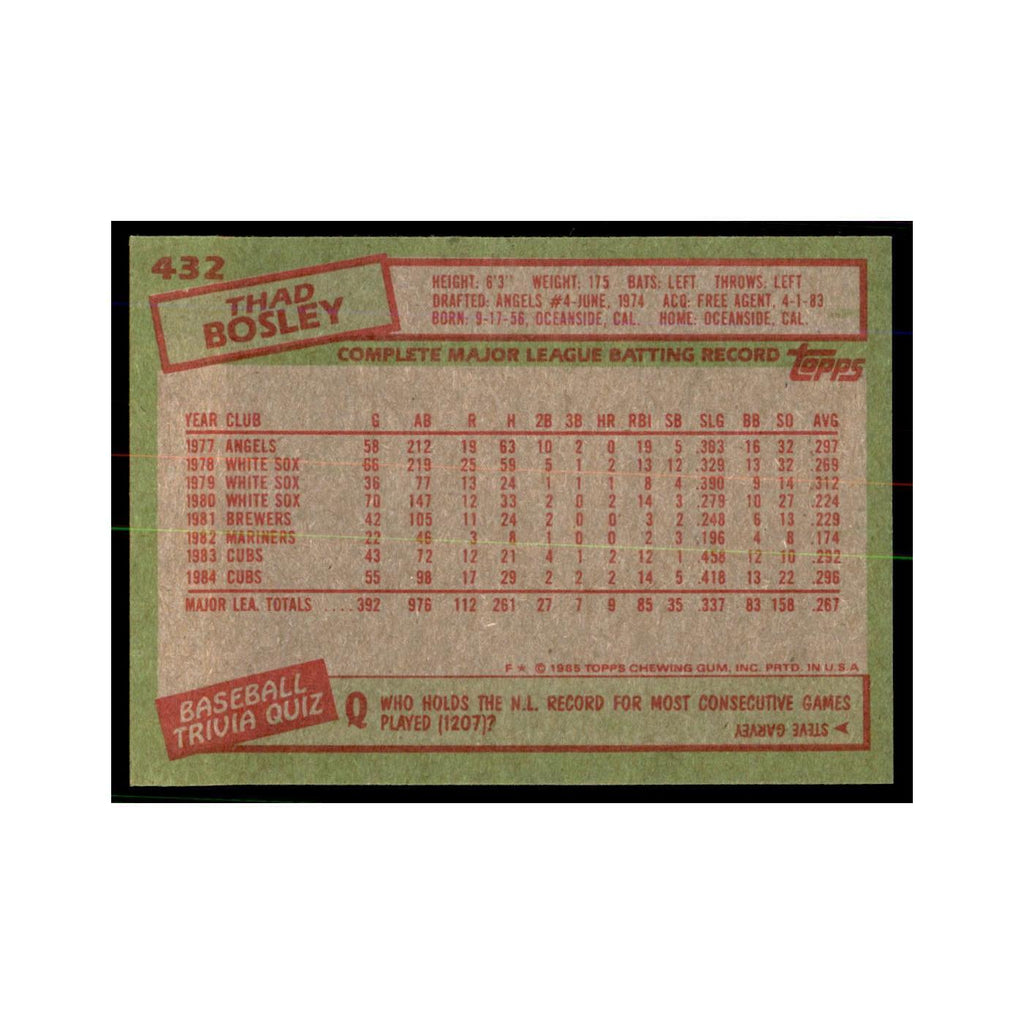 1985 Topps Thad Bosley Cubs #432