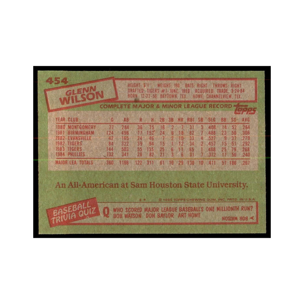 1985 Topps Glenn Wilson Phillies #454