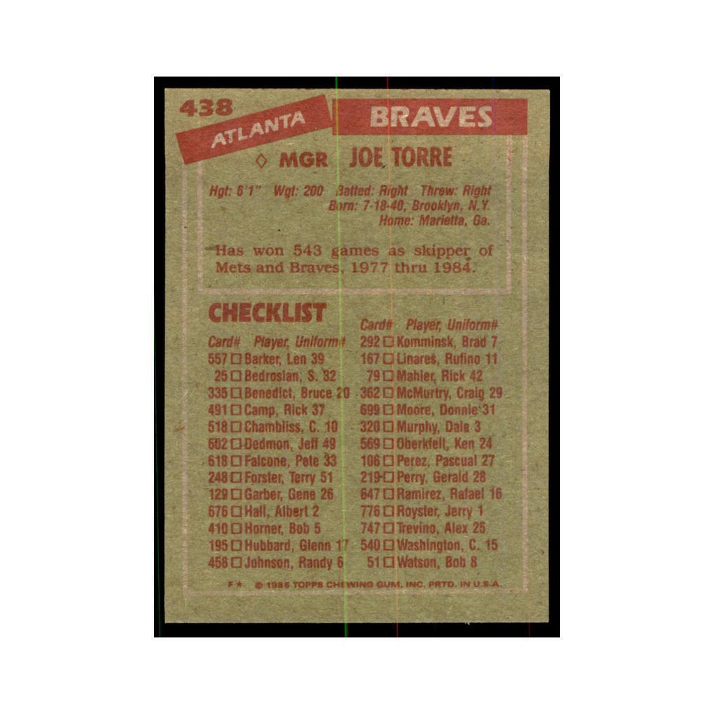 1985 Topps Joe Torre Braves #438