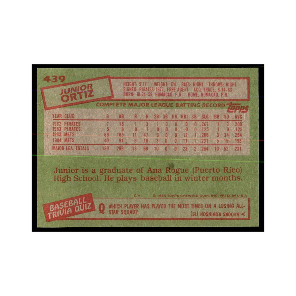 1985 Topps Junior Ortiz Mets #439