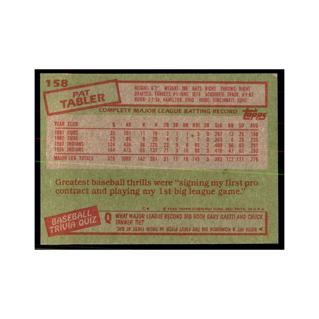 1985 Topps Pat Tabler Indians #158