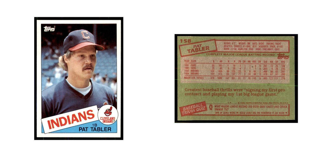 1985 Topps Pat Tabler Indians #158