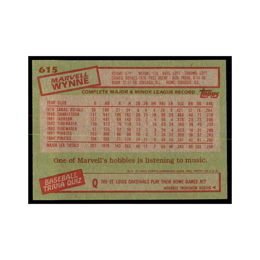 1985 Topps Marvell Wynne Pirates #615