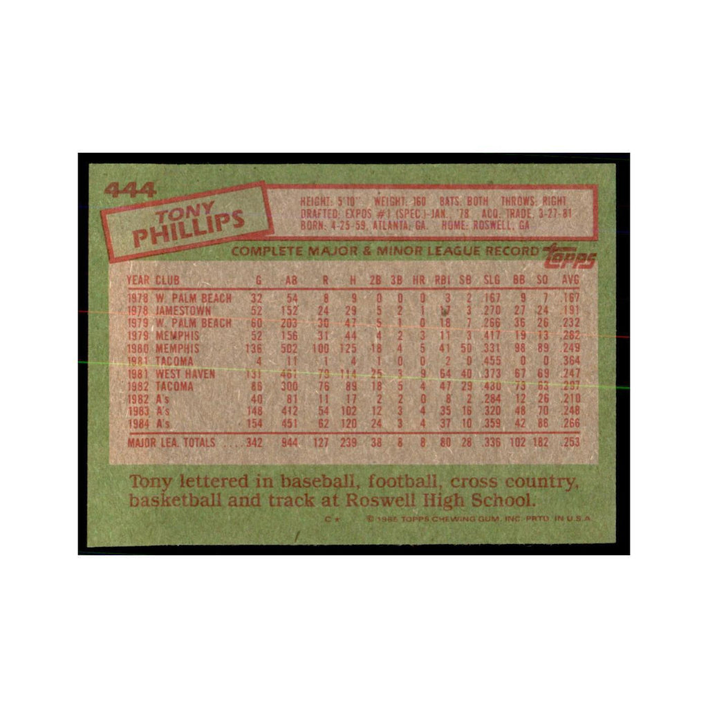 1985 Topps Tony Phillips Athletics #444