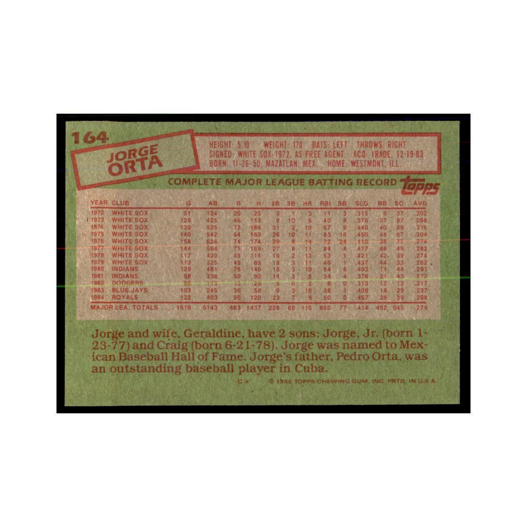 1985 Topps Jorge Orta Royals #164