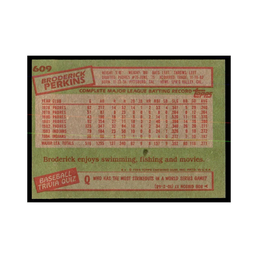 1985 Topps Broderick Perkins Indians #609