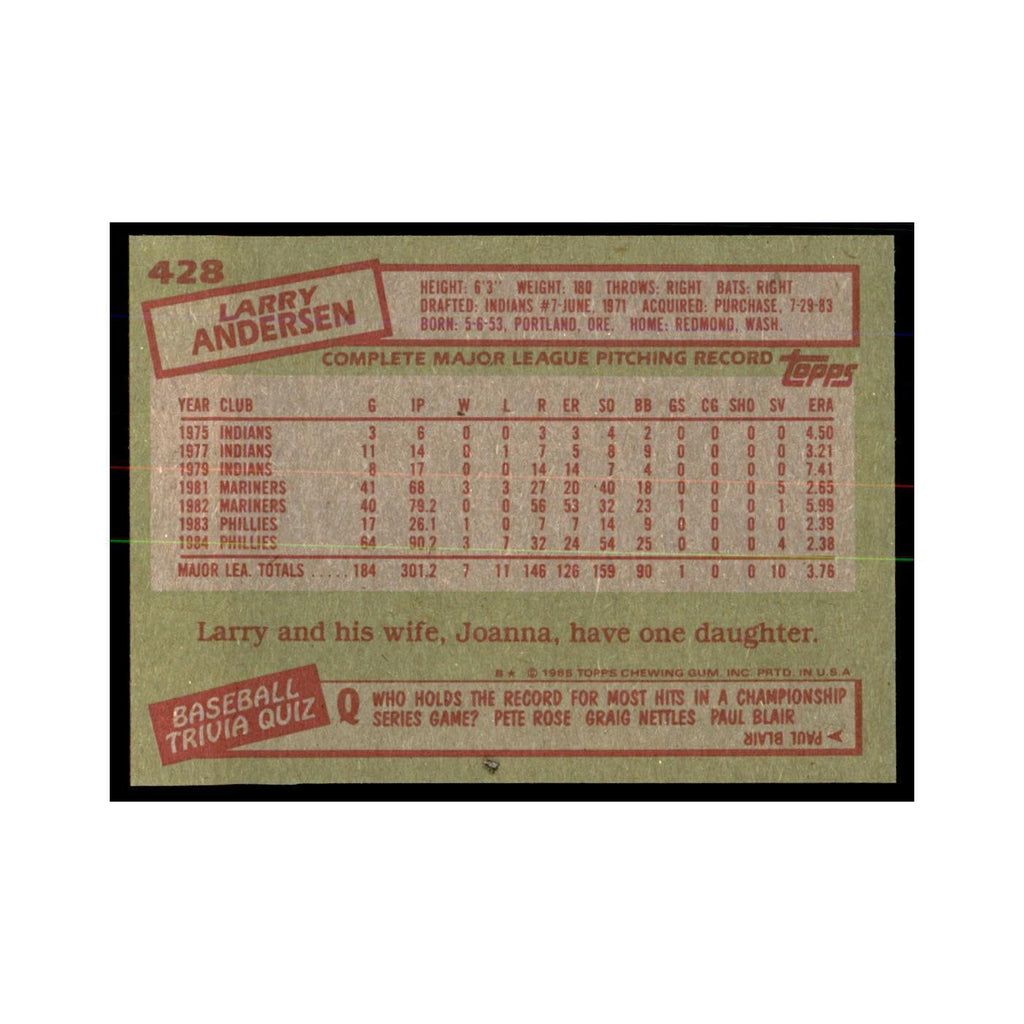 1985 Topps Larry Andersen Phillies #428