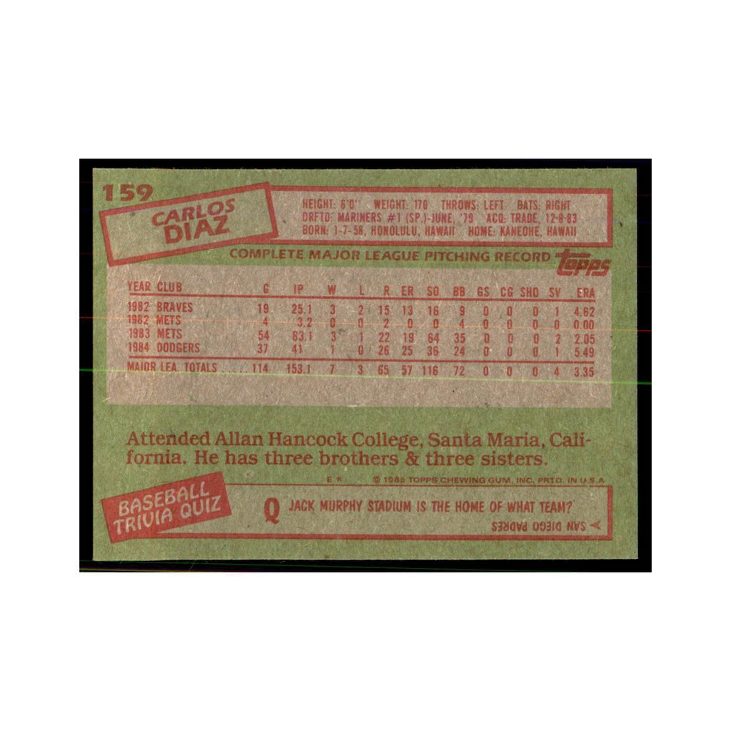 1985 Topps Carlos Diaz Dodgers #159