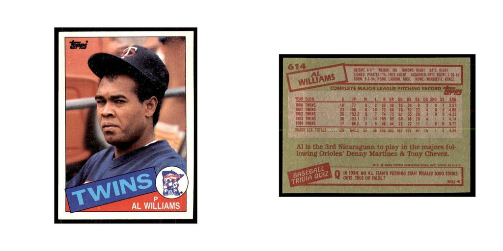 1985 Topps Al Williams Twins #614