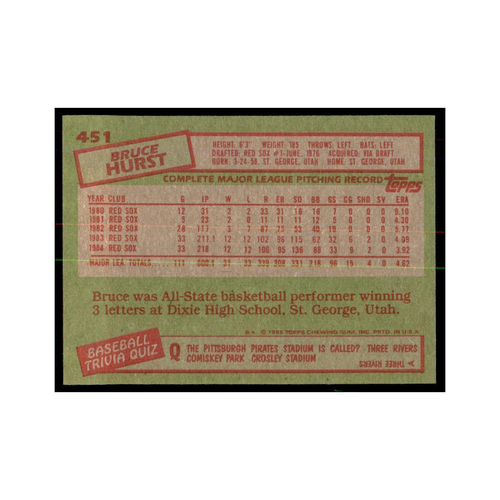 1985 Topps Bruce Hurst Red Sox #451