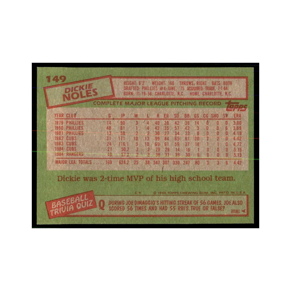 1985 Topps Dickie Noles Rangers #149