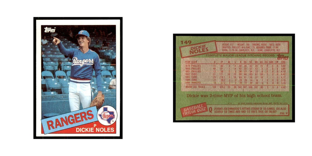 1985 Topps Dickie Noles Rangers #149