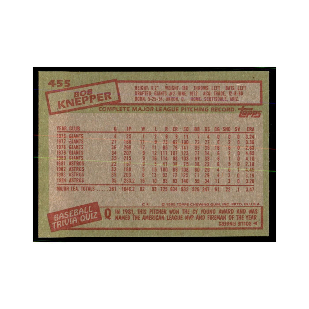 1985 Topps Bob Knepper Astros #455