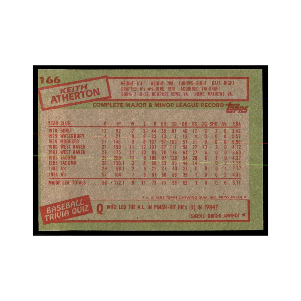 1985 Topps Keith Atherton Athletics #166