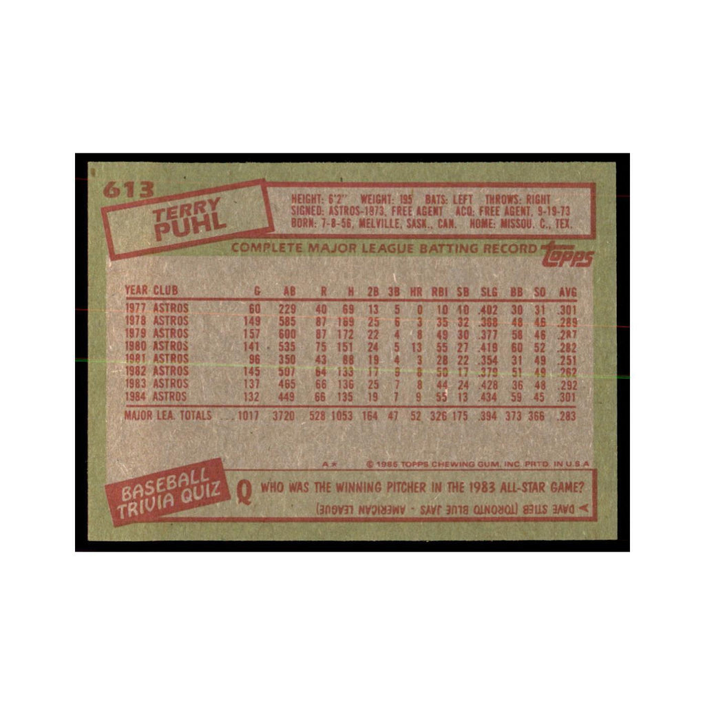 1985 Topps Terry Puhl Astros #613