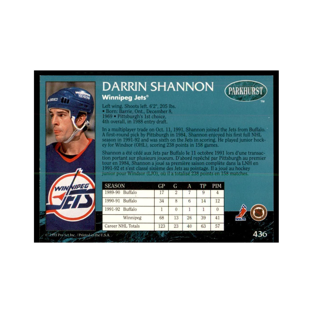 1992 Parkhurst French Darrin Shannon Hockey Cards #436