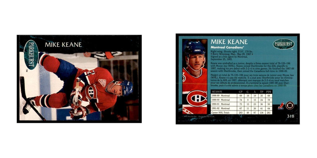 1992 Parkhurst French Mike Keane Hockey Cards #318